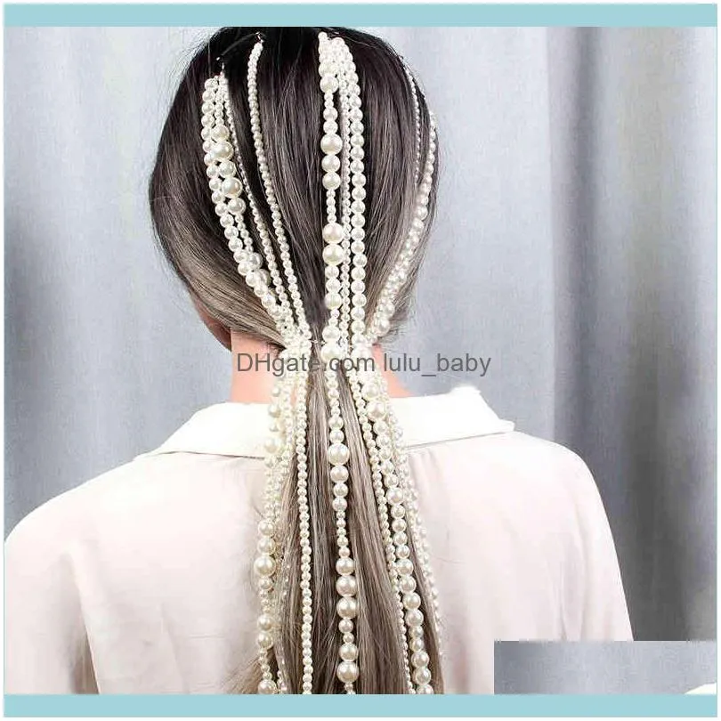 Simulated Pearl Long Tassel/Chain Bridal Clip Women Party Wedding Accessories Hair Jewelry