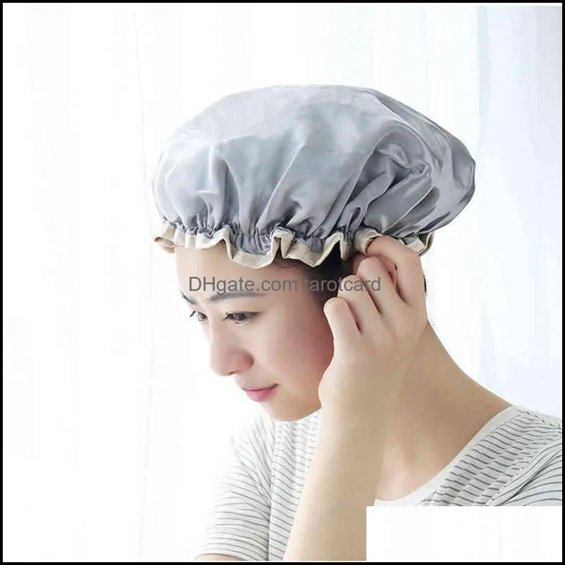Satin Print Double-layer Shampoo Cap Hair Care Oil-proof Waterproof Oil Fume Ladies Bath Shower Caps Adult Farmhouse Style Fine Workmanship