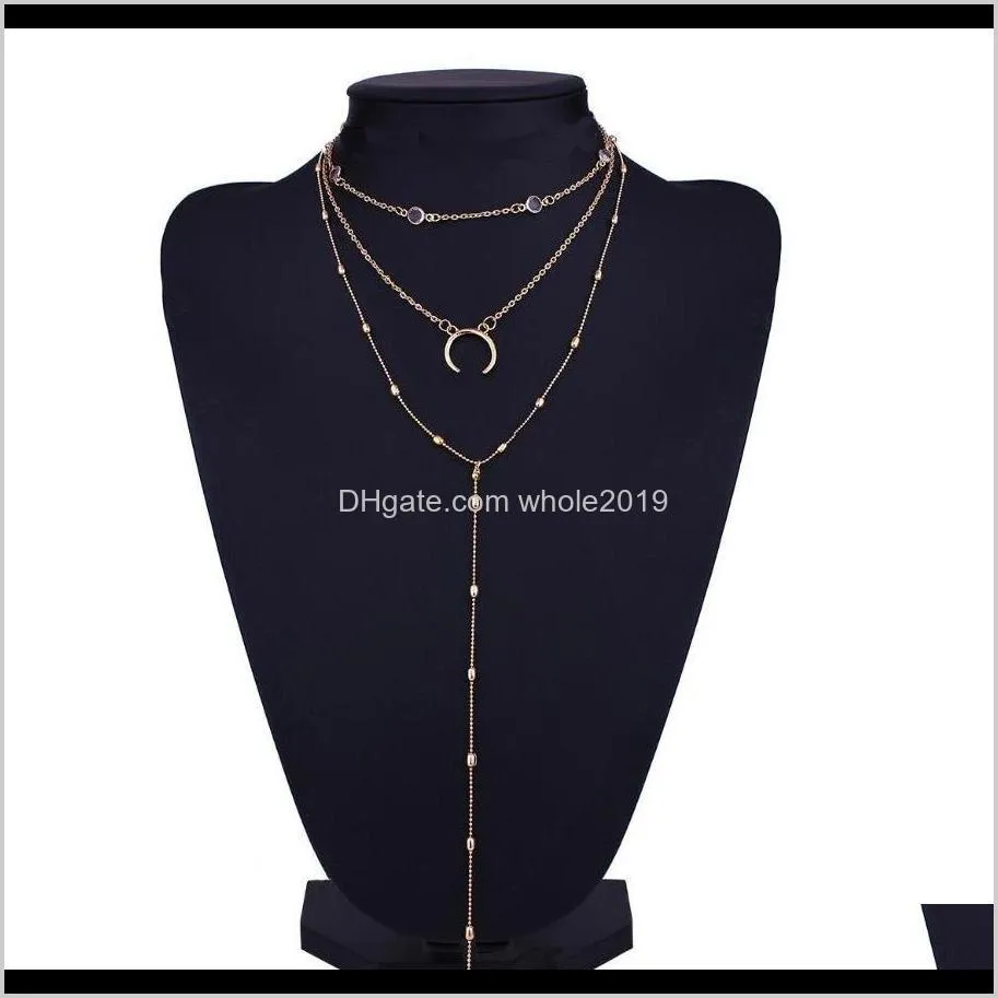 three layers moon pendant silver and gold plated with acrylic disc bead metal chain for women necklace