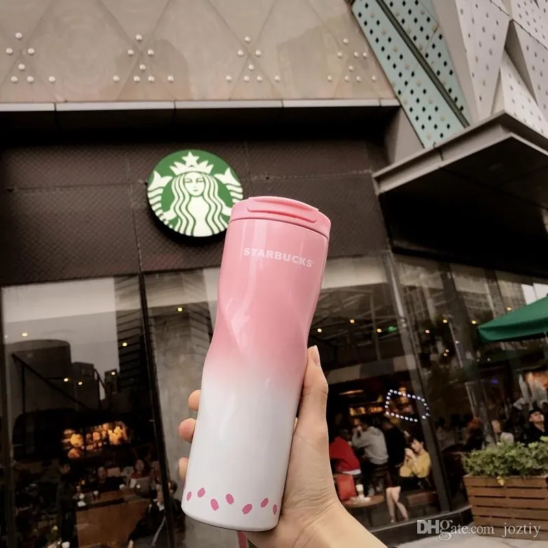 New Starbucks Sakura Pink Spiral Vacuum cup Stainless steel Accompanying cup Cherry Blossom series 473ml coffee cup Tumbler