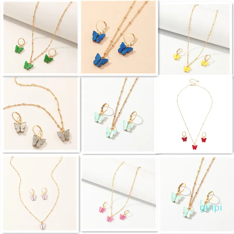 20 pcs/lot joli papillon pendentif colliers et boucles d'oreilles ensemble pour femmes filles mode élégant fête bijoux cadeau