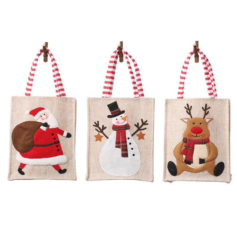 3D Doll Merry Christmas Cute Linen Embroidered Tote Bag Gift Candy Bag Holiday Packaging Christmas Decoration LX4419