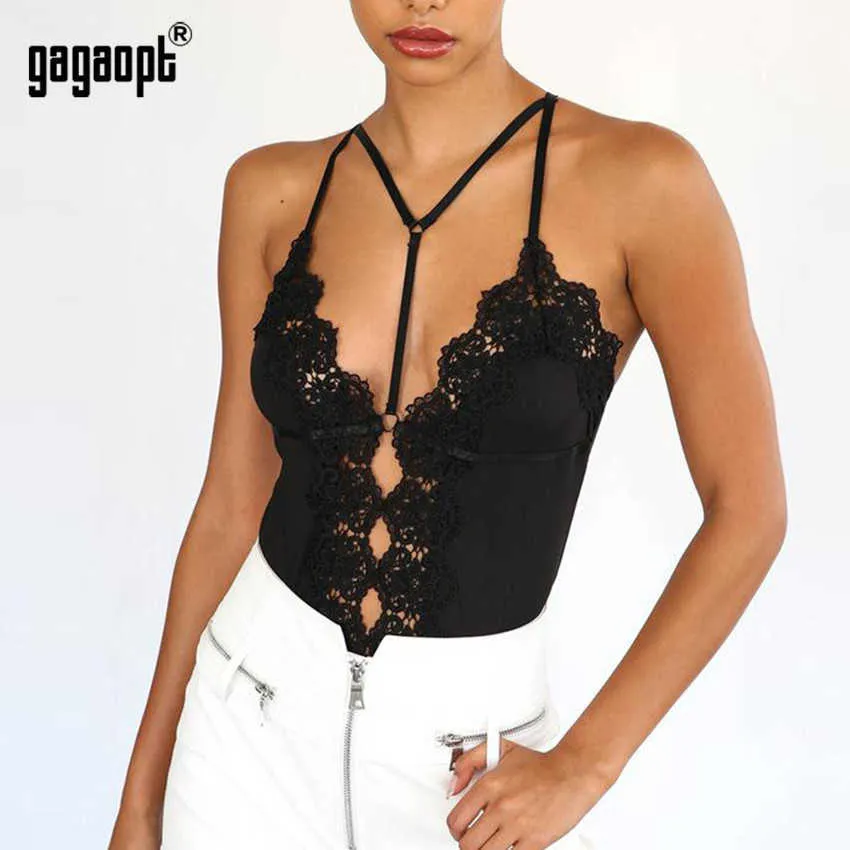 Gagaopt Lace Lace Bodysuit Lingerie Women Fashion Embroidery Bandage Bodysuit Black White Halter Sexy Bodysuit Jumpsuit Overalls Streetwear 210728 From Lu006 12.58 DHgate.Com
