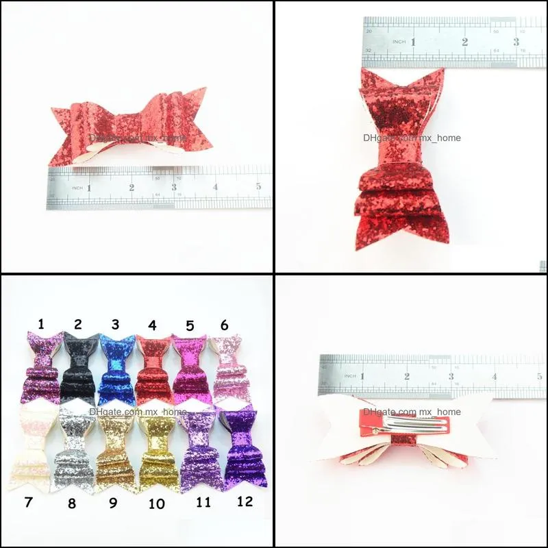 Hair Accessories 12PCS/LOT Bling Clip Sequined Bow Glitter Fabric Knot Hairpin For Girl And Women A167