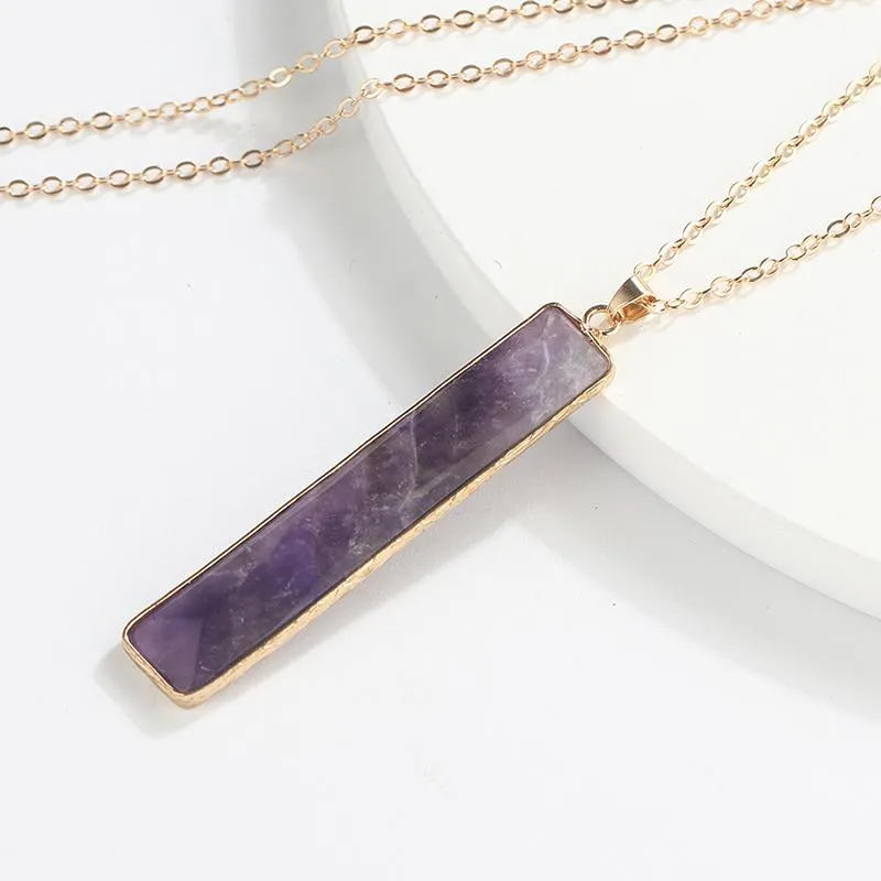 Natural Crystal Stone Pendant Necklace Fashion French Baguette Gemstone Necklaces Jewelry Party Gift With Chain