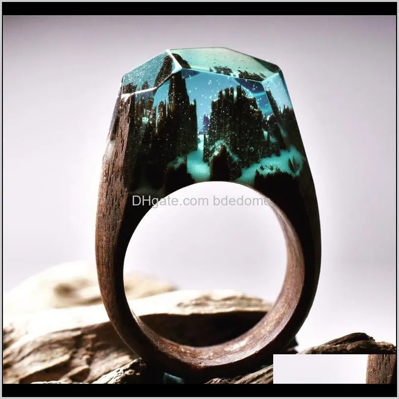 secret forest scenery resin ring wood ring crystal band ring hand made fashion jewelry for women and men 24 styles couple rings 