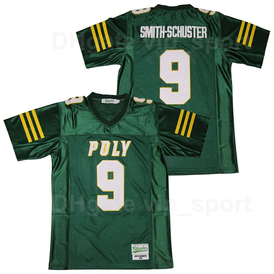 Мужчины средней школы Long Beach Polytechnic Jackrabbits Jersey 9 Jeju juju Smith-Schuster Football Team Color Green Спорт Чистый хлопок сшитая дышащая продажа