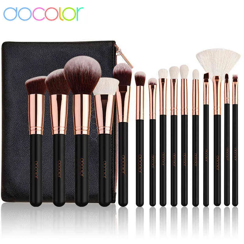 Other Health & Beauty Items Docolor Rose Gold Makeup Brushes Set 15pcs Professional Natural Hair Foundation Powder Contour Eyeshadow Make Up 220211