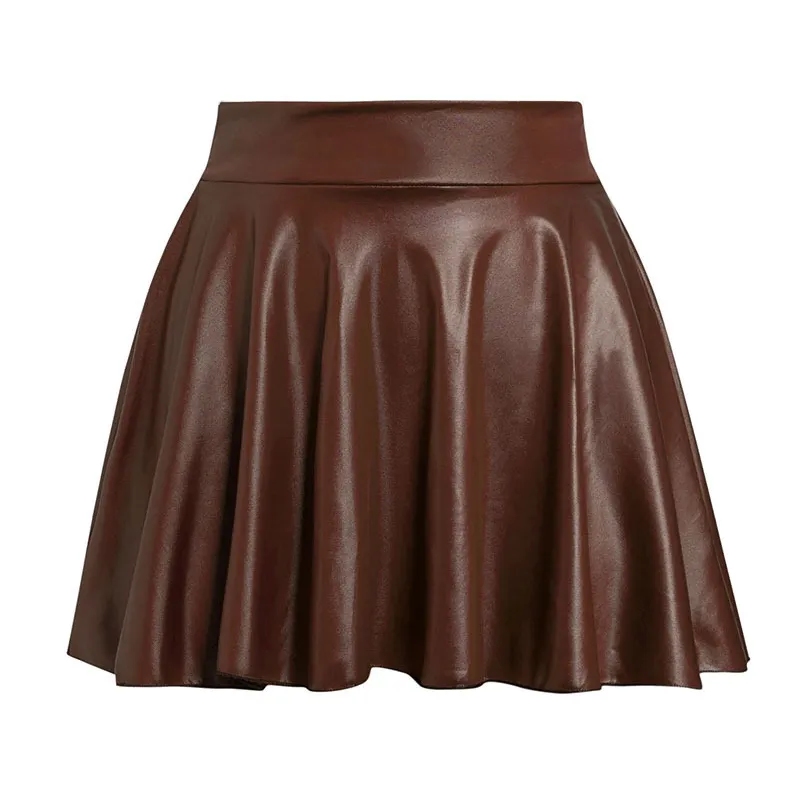 Sexy Low Waist A Line Mini Leather Skater Skirt For Women Black