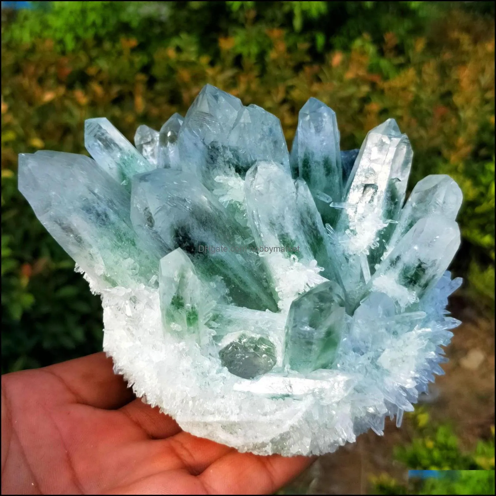 About 200g,300g,400g,500g New Find Green Phantom Quartz Crystal Cluster Mineral Specimen Healing