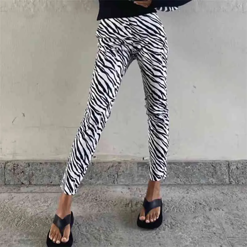Foridol Zebra Imprimir Demin Calças Mulheres Cintura Alta Zíper Botão Único Leopardo Imprimir Jeans Padrão Animal Calças Skinny Calças 210415