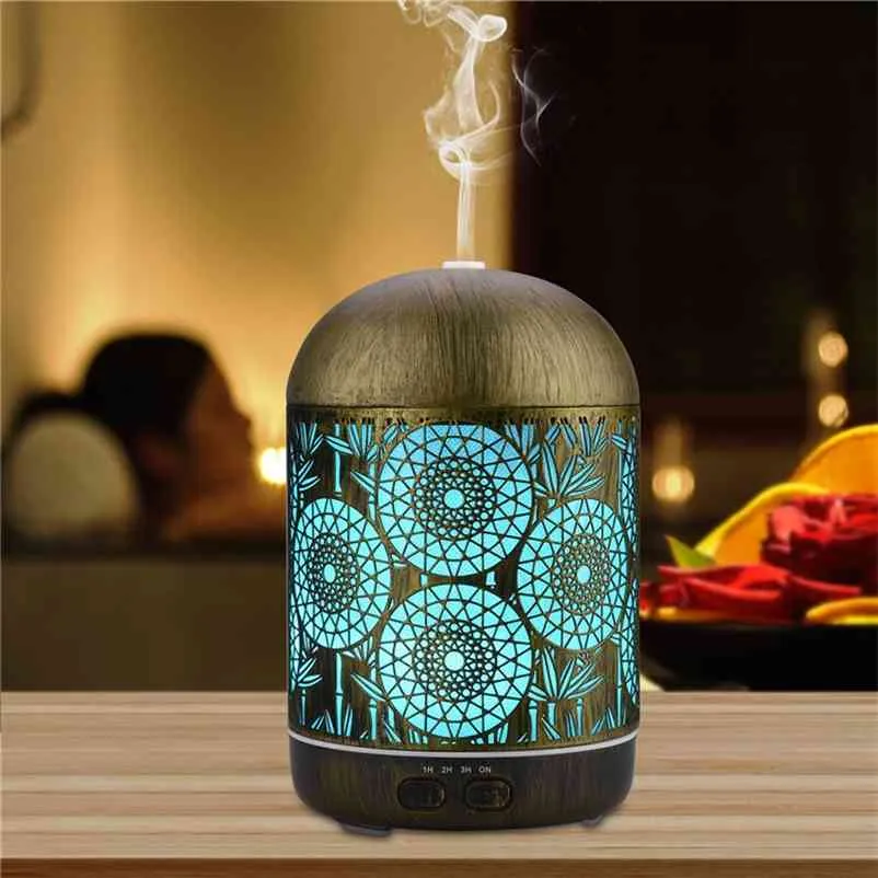 300ml Low Noise Ultrasonic Air Humidifier Iron Aromatherapy Essential Oil Diffuser Moistener Cool Mist Steamer with Timing 210709
