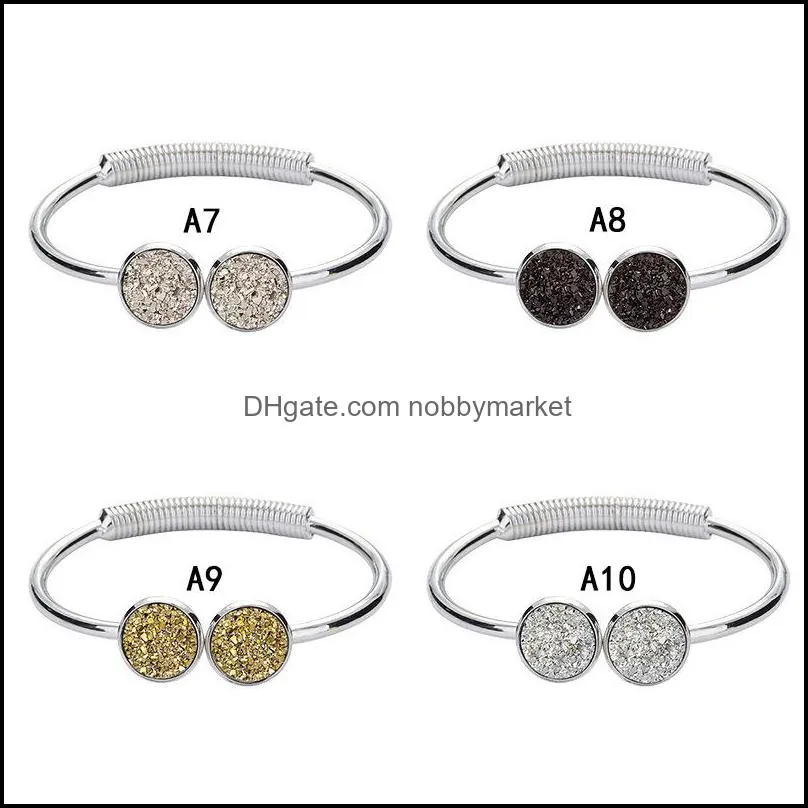 Top quality Druzy Cuff Bangles Round Natural Geode Stone Rhinestone Pave drusy charm Expandable wire bracelets For women Fashion