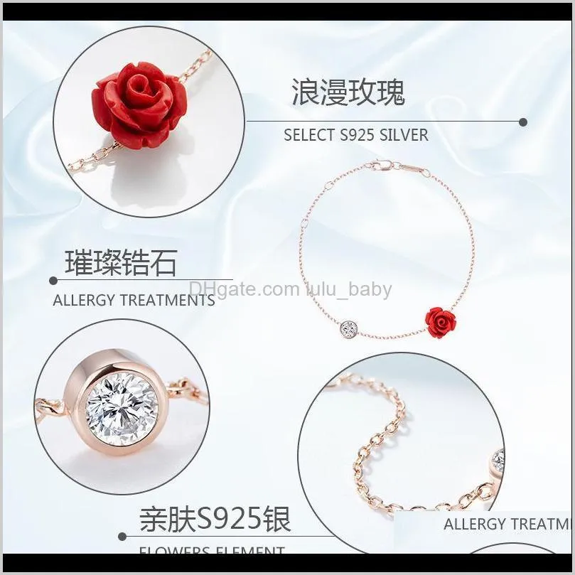 red trees brand real 925 sterling silver women foot bracelet fine jewelry fashion red rose ankle bracelet silver drop shipping f1219