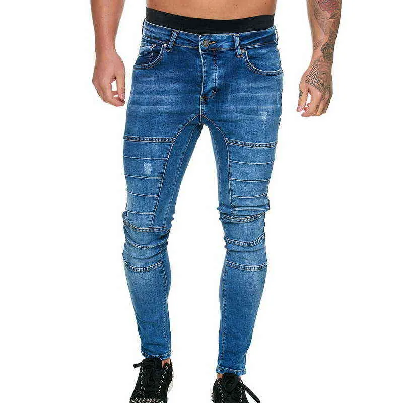 New Fashion Mens Washed Denim Pants Men Skinny Jeans HipHop Streetwear Blue Black Male Jeans Slim Fit Stretch Biker Pencil Pants