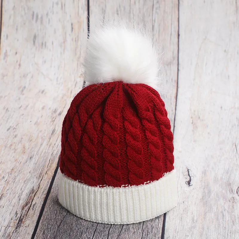 0-3 Years Baby Hat Christmas Kid Warm Knitted Hats With Ball Pom Christmas Gift Twist Woolen Cap w-01176