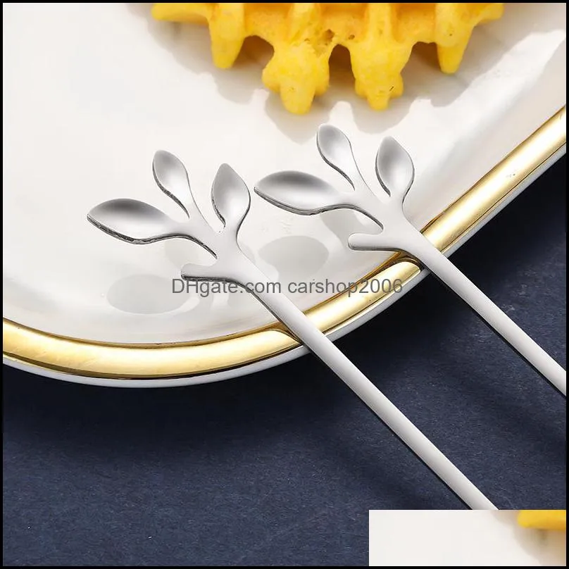 Stainless Steel Knife Fork Spoon Creative Branch Leaves Coffee Stirring Spoons Dessert Fork Kitchen Accessories Tableware JK2005XB