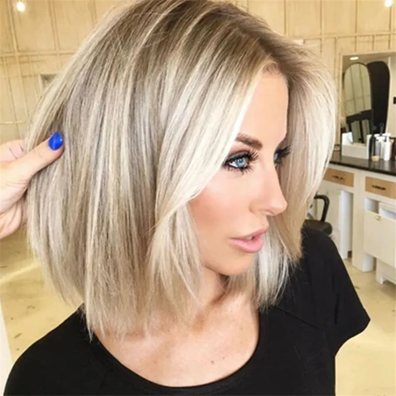 Ladies Short Omber Blonde Synthetic Wig Bob Straight Wig For Women Daily Party Use Nature Looking Heat Resistant Fiber Wigs
