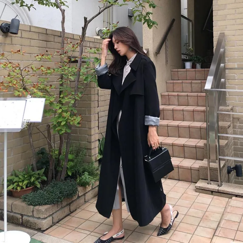 Womens Trench Coats Autumn Black Coat Women Fashion Korea Style