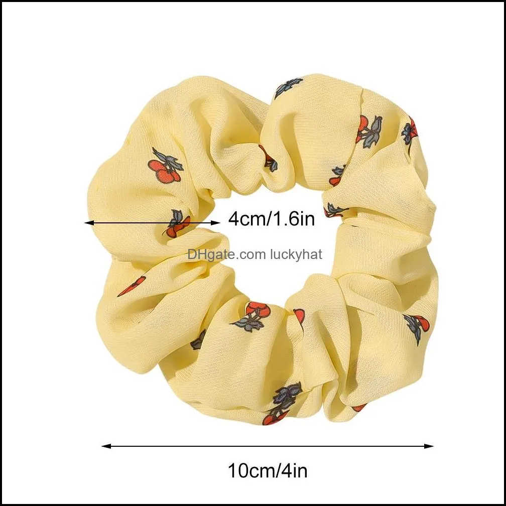 Ins Cute Scrunchies Elastic Hair Bands Women Scrunchy Girls Sweet Hair Accessories Cherry Print Ponytail Holder Rubber Hair Ties