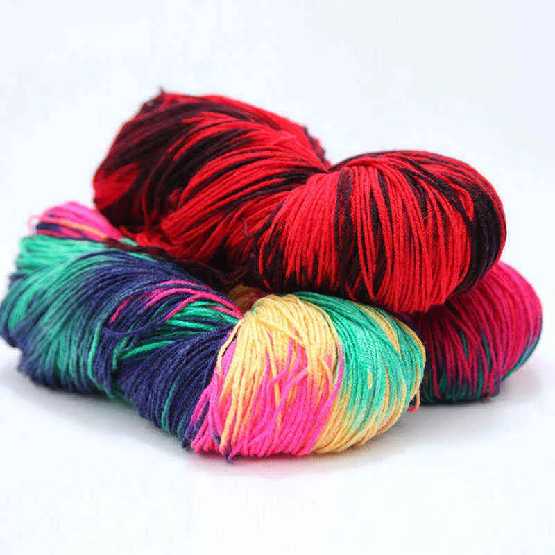 1pc 50g Rainbow segment eko-färgat garn 4 strängar ull DIY handgjord hakan stickning garn tråd för baby sweaterhat halsduk garn y211129