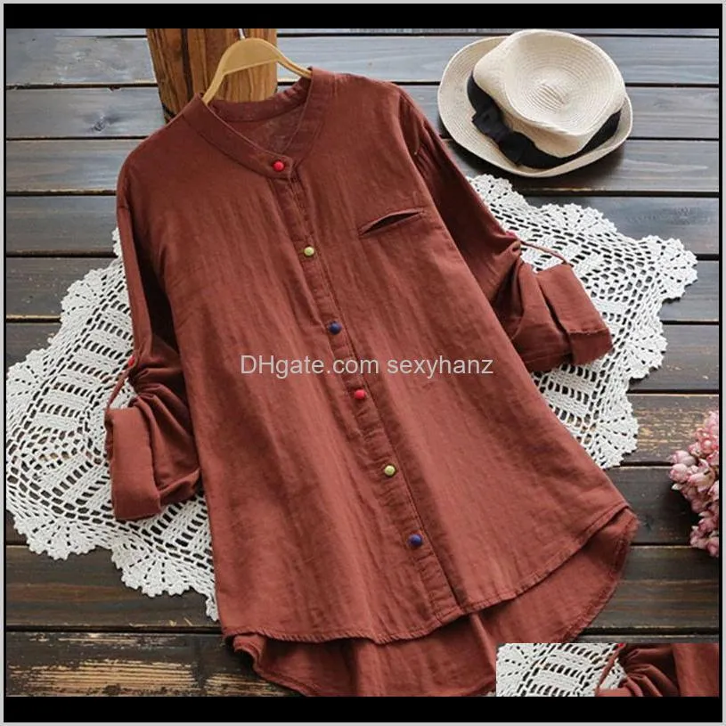 arrival womens plus size long sleeve blouses fashion female loose cotton linen blouse shirts tops casual pure color shirt women`s