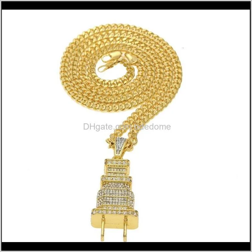 mens fashion hip hop necklace gold cuban link chain iced out plug pendant necklace for men