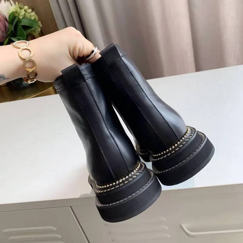 Classic designer women boots full-grain cowhide patchwork lace-up zipper ankle martin botties lady winter shoes with box