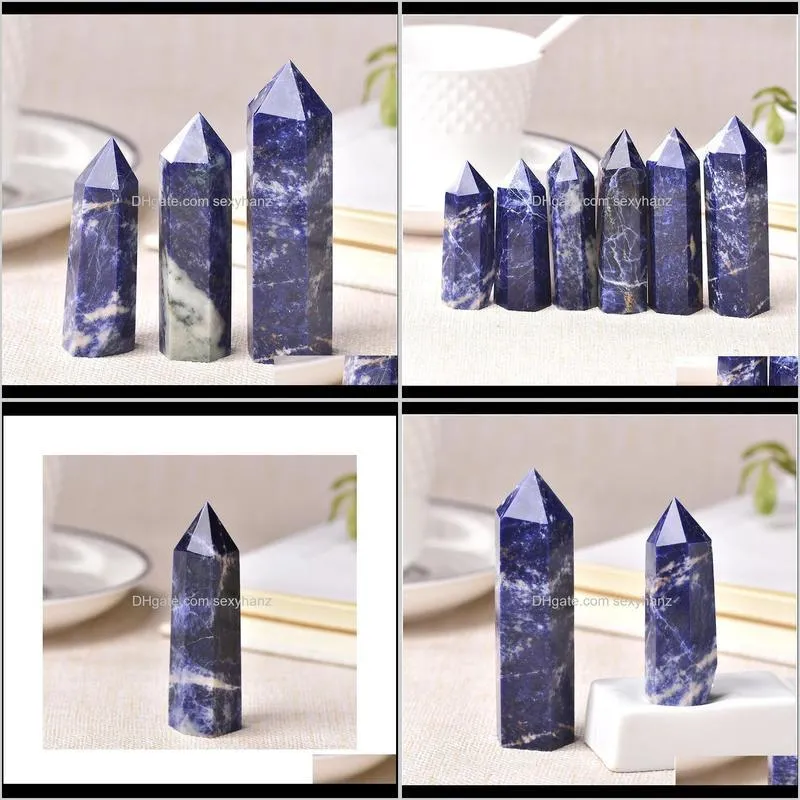 1pc Natural Crystal Point Sodalite Stone Healing Obelisk Blue Quartz Wand Ornament For Home Decor Reiki Energy Stone qylkiQ