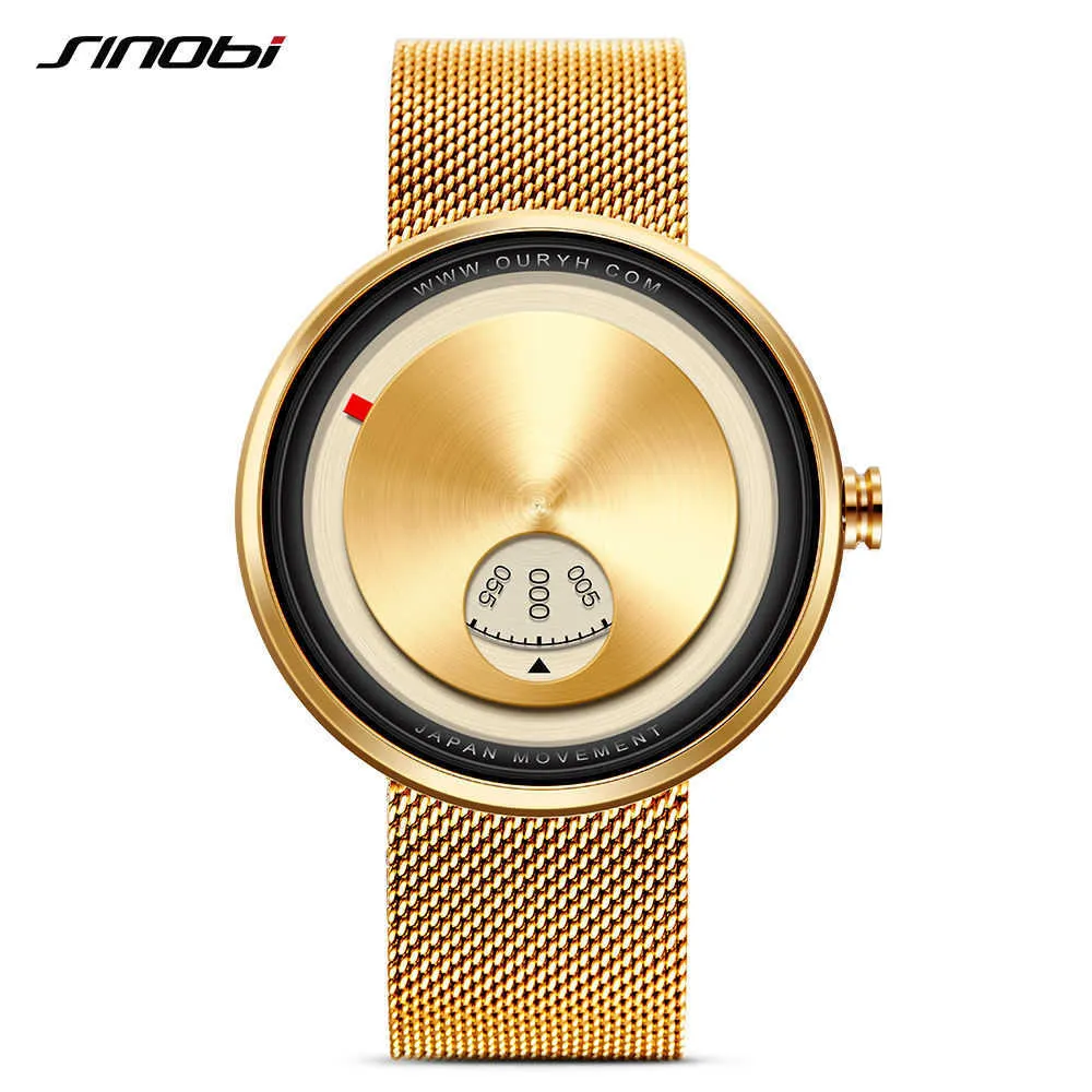 Sinobi Golden Geek Montres Hommes Mode Créative Montres-Bracelets Rotation Plaque Cadran avec Milan Bracelet Relogio Homme Japon Movt Montre Q0524