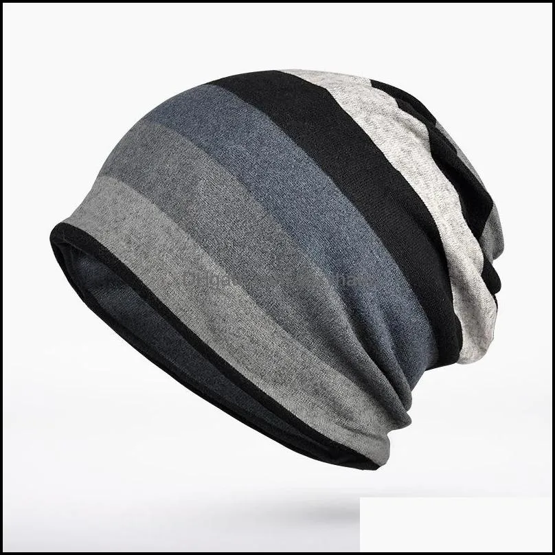New Autumn Winter Women Stripe Hat Horsetail Cap Beanies Neck Warmer Big Girls Lady Knitted Hats M253