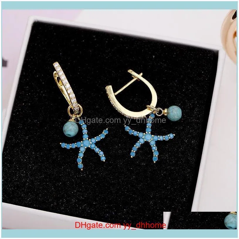 TV series with the same paragraph 925 silver needle earrings female starfish blue wild temperament five-pointed star small 