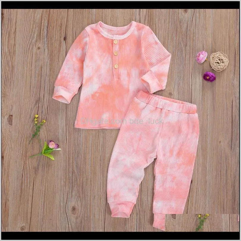2Pcs Infant Toddler Tie-dye Print Outfits Long Sleeve Round Neck T-shirt Top+Elastic Waist Trousers Autumn Kids Clothing Set