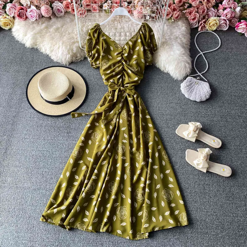 Floral Print V-Neck Pleated maxi Summer dresses 2022 for Women - A-line Long Bandage Robe for Summer Beach - Sexy and Elegant Vestidos (210519) Floral Print V-Neck Pleated maxi Summer dresses 2022 for Women - A-line Long Bandage Robe for Summer Beach - Sexy and Elegant Vestidos (210519)