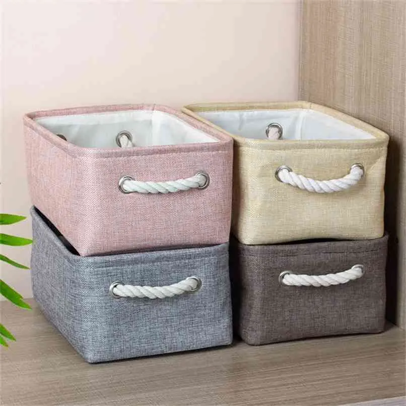 Cotton Linen Folding Storage Baskets Kids Toys Organizer Clothes and Sundries Box Cabinet Bag Laundry Basket 210922