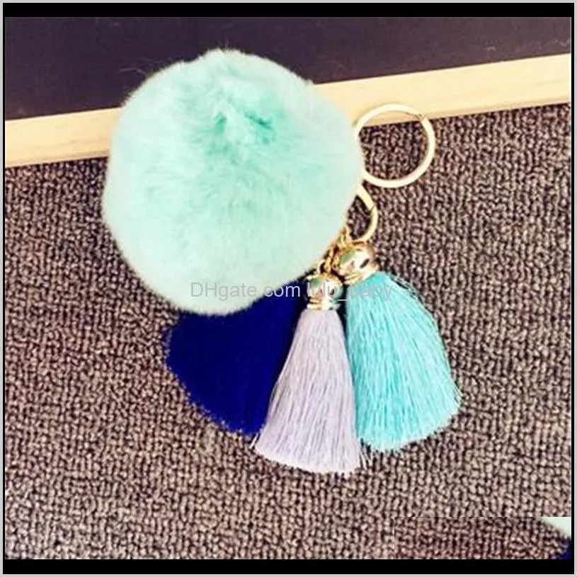 new tassel fur ball keychain soft ball key chains car keychain car keyring bag earrings accessories hand made cool