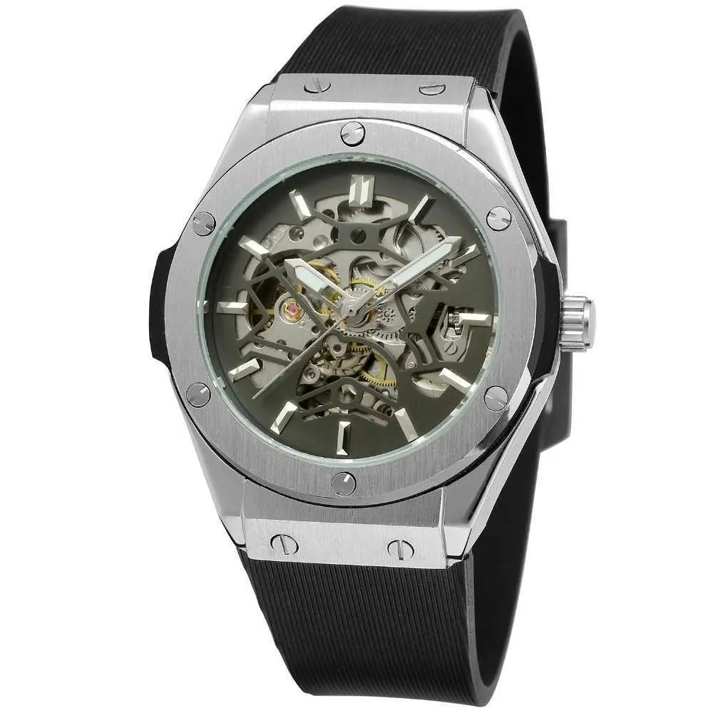 Популярный бренд Forsining 389, мужские винтажные роскошные силиконовые часы с автоподзаводом, автоматические механические наручные часы со скелетом 2960