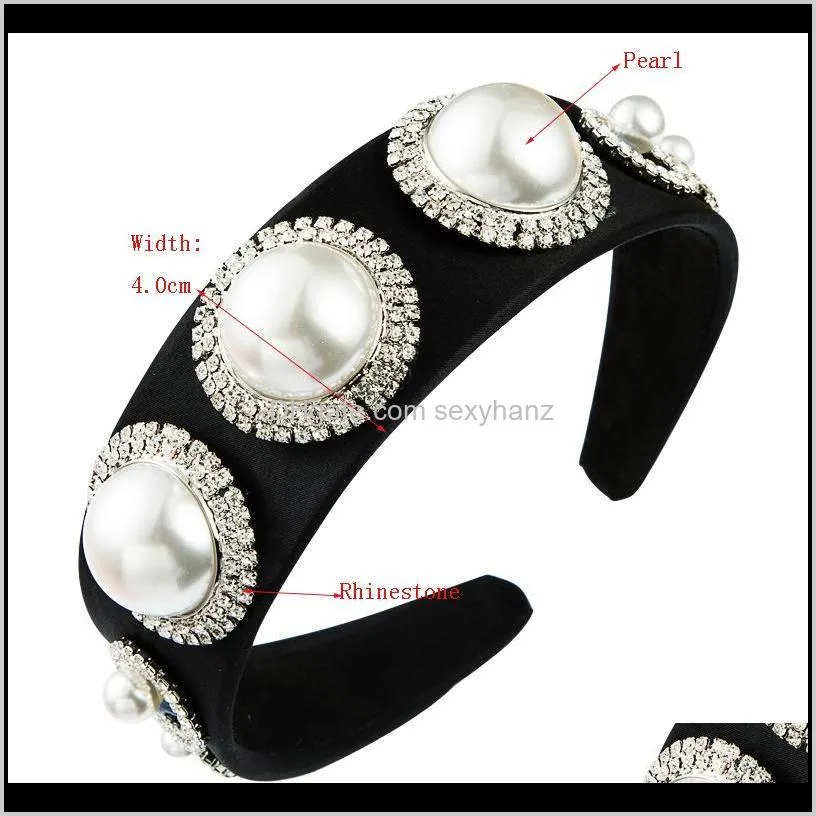 retro european and american hairband women rhinestone big pearl bridal headband exaggerated womens hair accessories fashion new