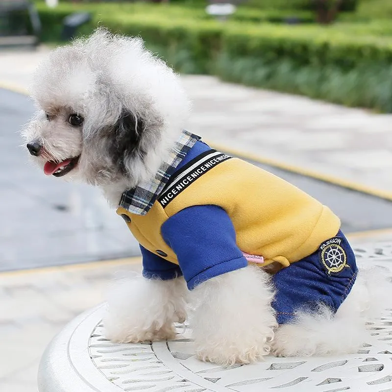 Abbigliamento per cani 2021 Est Abbigliamento per animali domestici caldi a quattro zampe Abiti di design per cartoni animati carini per maglione autunnale e invernale Cappotto di colore grigio giallo