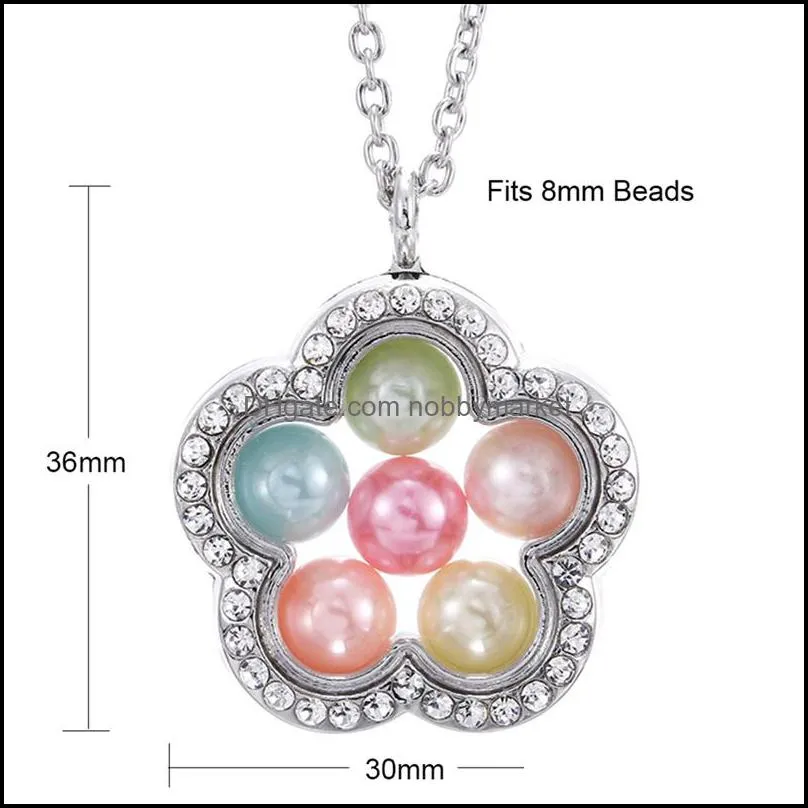 New crystal Silver Pearl Cage Pendant necklaces For women Living Memory Beads Glass Magnetic open Floating Lockets chains Fashion