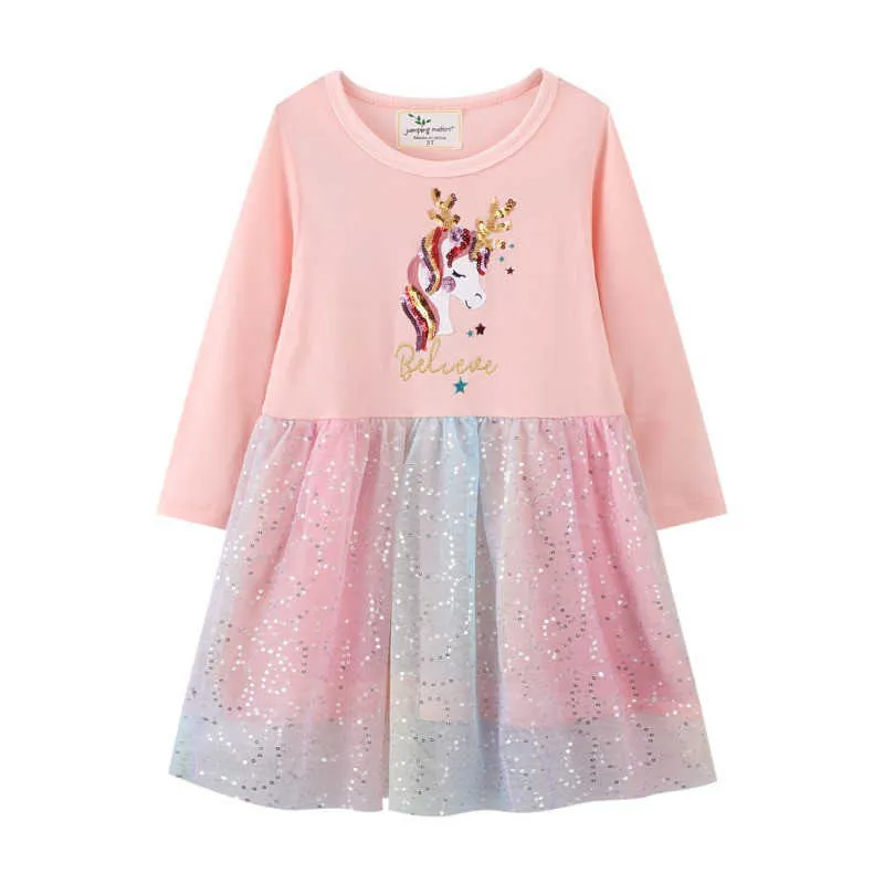 Jumping Meters Princess Party Tutu Girls Dresses Fashion Hot Selling Birthday Gift Long Sleeve Autumn Spring Kids Frocks Costume G1026