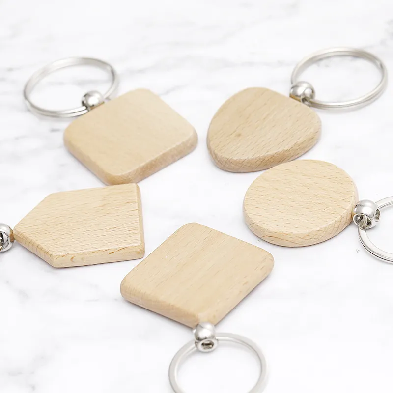 Beech Wood Keychain Party Favors Blank Personalized Customized Tag Name ID Pendant Key Ring Buckle Creative Birthday Gift