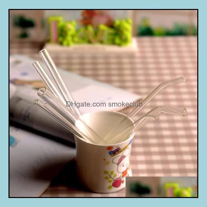 Reusable Glass Straws 8*200mm Clear Drinking Straw Bent Straight Glass Straw ECO-friendly Glass Tubularis Cocktail Drinking Tool