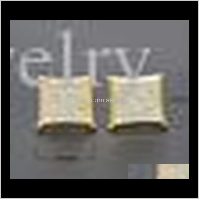 men hip hop earring copper nickel shine cz rhinestone crystal gold color square shape stud earrings women jewelry 15x15mm
