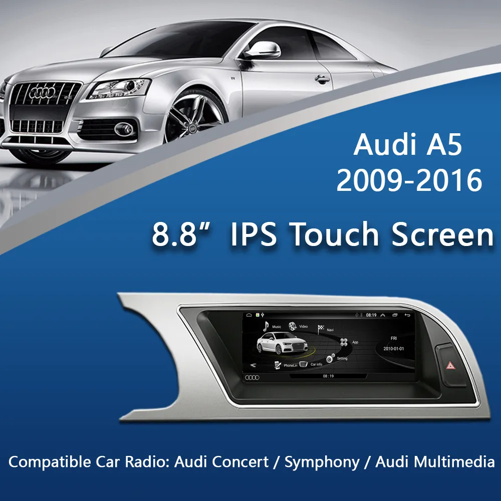 Pour Audi A5 2009-2016 Autoradio GPS Navigation Voiture Lecteur multimédia  Android Auto Vidéo Stéréo Sans Fil Carplay 2din Unité Tête