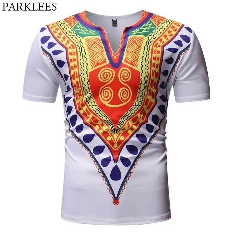 White Dashiki Print African Clothing Men Short Sleeve Slim Fit Fashion Tee Shirt Homme Hip Hop Hipster Tshirt Male Camisetas 2XL 210522