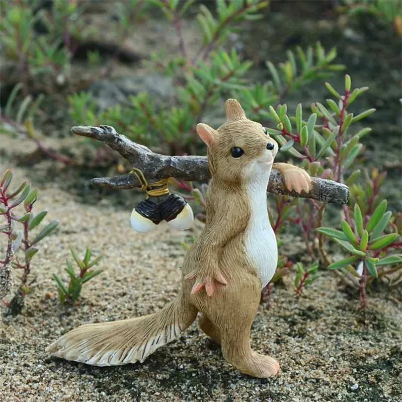 Everyday Collection Squirrel Animal Beeldje Miniaturen Fee Tuin Ornamenten Woondecoratie Vrienden Gift Bonsai Decor 211021