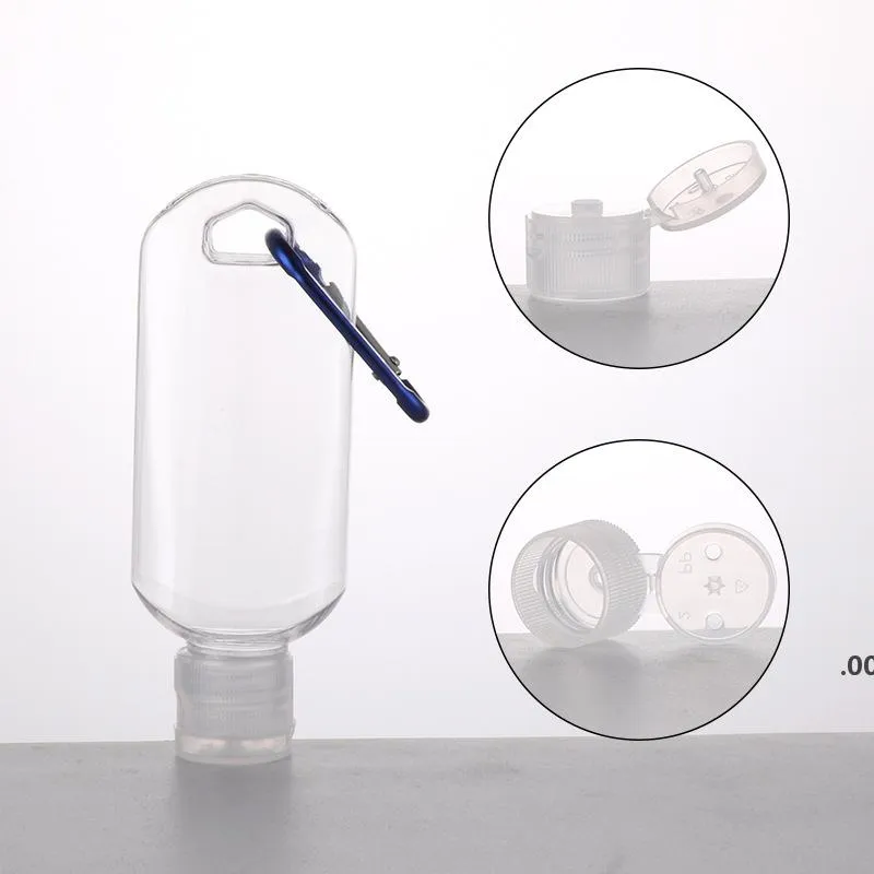 Metal Hook 60ml Hand Sanitizer Bottles PET Plastic Flip Cap Bottle For Disinfectant Hand Sanitizer Free Sea shipping RRA8030