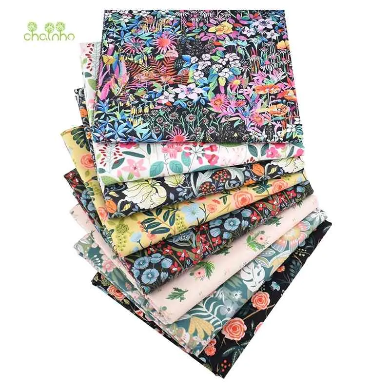 Chainho, floreale nero, tessuto di cotone twill stampato, 8 pezzi / lotto, 40x50 cm, tessuto patchwork per quilting fai da te cucito materiale per bambini 210702