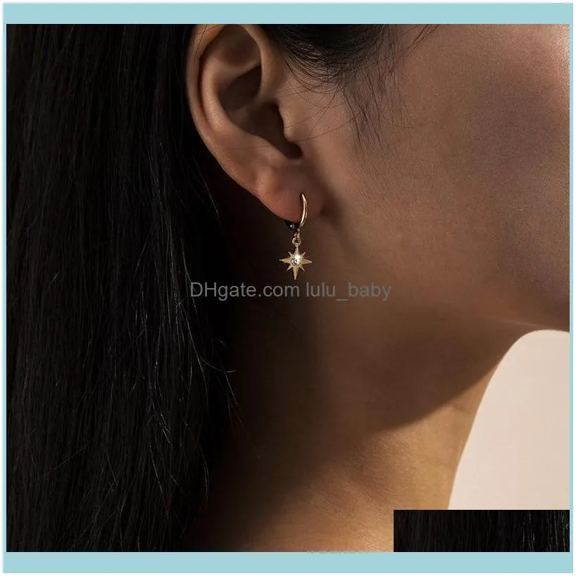 Fashion Moon And Star Hoop Earrings For Women Gold Color Piercing Earring Jewellery Pearl Tassel Crystal Party Jewelry & Huggie